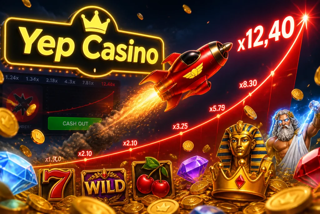 Aviator crashgame met een rode raket die langs een oplopende multipliercurve van x12,40 klimt