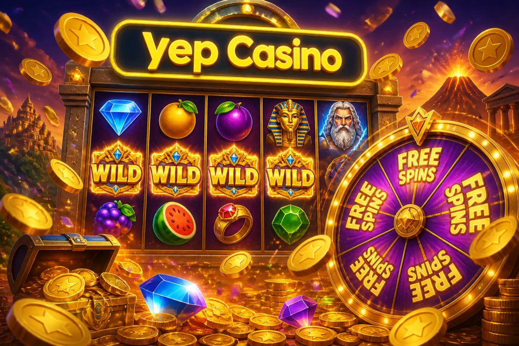 Fruit- en gemmenslot met explosie van kersen, diamanten en gouden zevens in de Yep-lobby